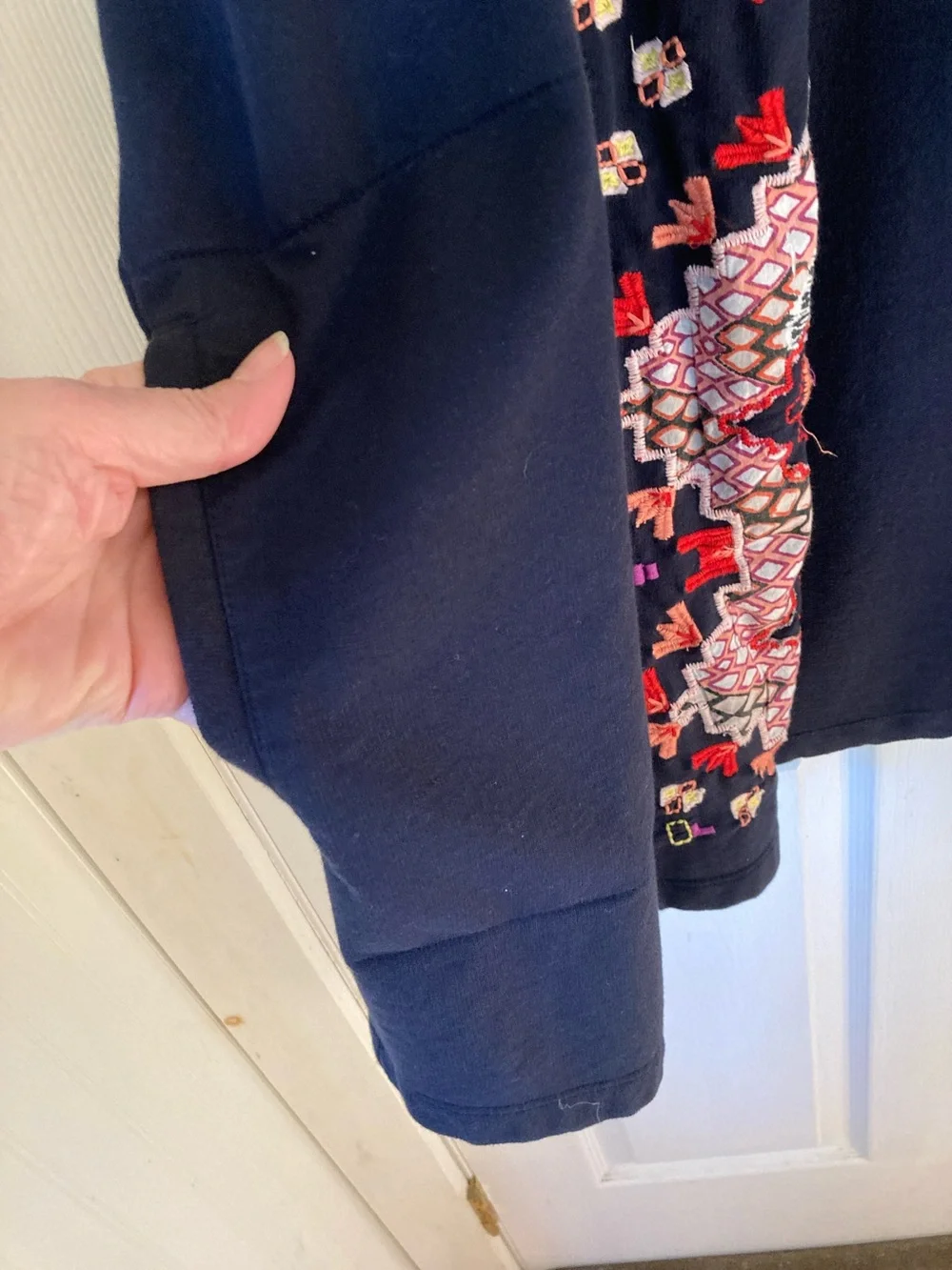 Lucky Brand Navy Cardigan with Multicolor Geometric Embroidery - Picture 7 of 11